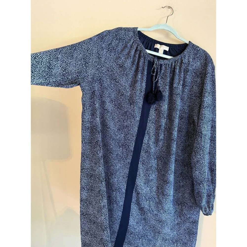 MICHAEL Michael Kors Dress 2X Navy Blue Animal Print Tassel Peasant Boho Plus